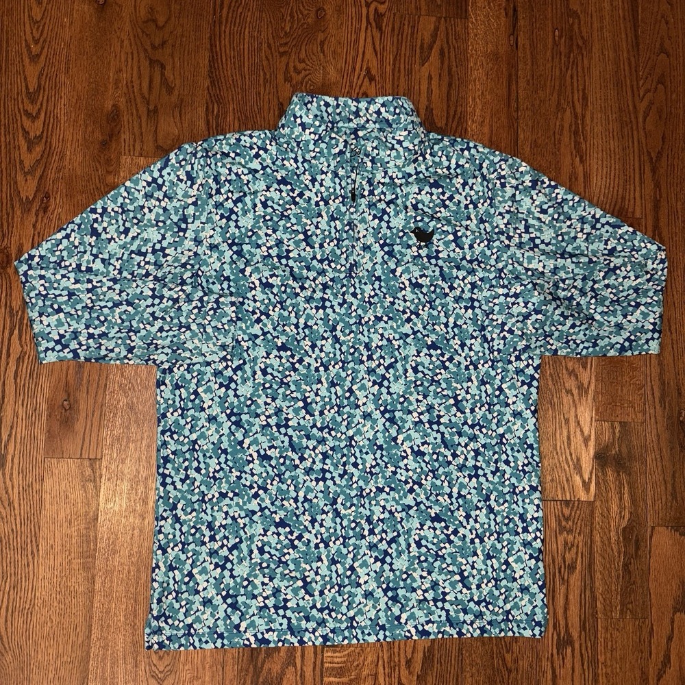 Bad Birdie Performance 1/4 Zip Pullover Mens 2XL Blue Geometric Aqua Long Sleeve - Picture 2 of 7